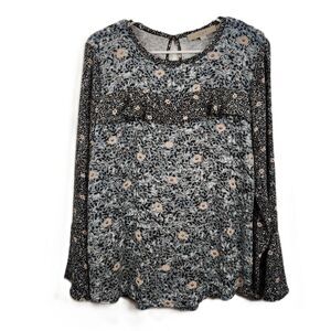 LOFT Floral Blouse Women’s Small Blue Long Sleeve Ruffle Boho Peasant Top